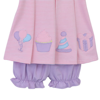 Pink Birthday Party Applique Bloomer Set