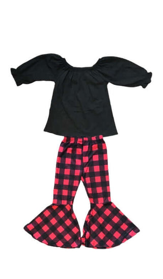 Black & Red Buffalo Plaid Bell Bottom Outfit-Misc.-Simply Blessed Children's Boutique