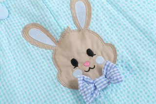 Blue Bow Tie Bunny Applique Romper-Boys One-Piece-Simply Blessed Children's Boutique