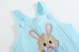 Blue Bow Tie Bunny Applique Romper-Boys One-Piece-Simply Blessed Children's Boutique