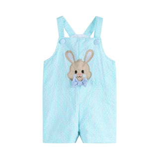 Blue Bow Tie Bunny Applique Romper-Boys One-Piece-Simply Blessed Children's Boutique