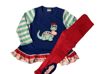 Blue Dinosaur Valentine Girls Outfit - Simply Blessed Children's Boutique