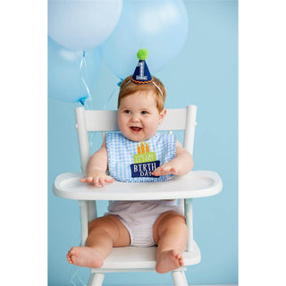 Blue Gingham Cake Smasher Hat and Bib Set-Baby Accessories-Simply Blessed Children's Boutique