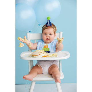 Blue Gingham Cake Smasher Hat and Bib Set-Baby Accessories-Simply Blessed Children's Boutique