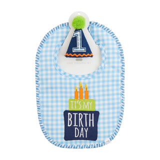 Blue Gingham Cake Smasher Hat and Bib Set-Baby Accessories-Simply Blessed Children's Boutique