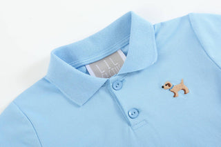 Blue Golf Polo with Puppy Logo - Lil Cactus-Boys Short Sleeve Shirts-Simply Blessed Children's Boutique