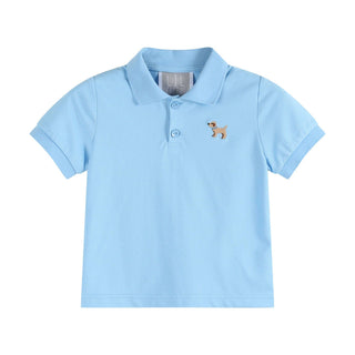 Blue Golf Polo with Puppy Logo - Lil Cactus-Boys Short Sleeve Shirts-Simply Blessed Children's Boutique