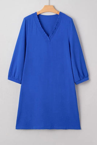 Blue Ruffle V-Neck Dress-Women's Dresses-Simply Blessed Children's Boutique