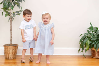 Blue Seersucker Bunnies Smocked Shirt and Boy Shorts Set-Boys Outfit Sets-Simply Blessed Children's Boutique