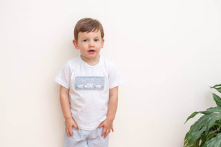 Blue Seersucker Bunnies Smocked Shirt and Boy Shorts Set-Boys Outfit Sets-Simply Blessed Children's Boutique