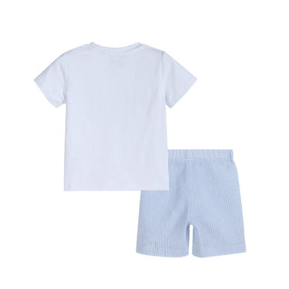 Blue Seersucker Bunnies Smocked Shirt and Boy Shorts Set-Boys Outfit Sets-Simply Blessed Children's Boutique