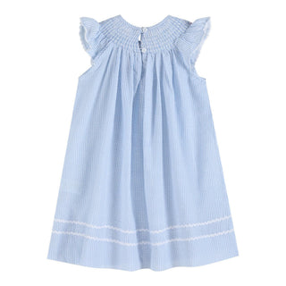Blue Seersucker Easter Bunny Smocked Bishop Dress - Lil Cactus-Girls Dresses-Simply Blessed Children's Boutique