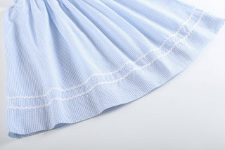 Blue Seersucker Easter Bunny Smocked Bishop Dress - Lil Cactus-Girls Dresses-Simply Blessed Children's Boutique