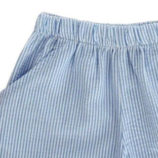 Blue Seersucker Elastic Waist Shorts-Misc.-Simply Blessed Children's Boutique
