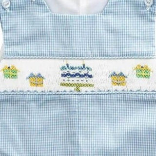 Blue Smocked Happy Birthday John John-Boys One-Piece-Simply Blessed Children's Boutique