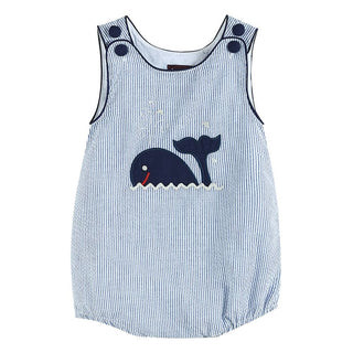 Blue Whale Seersucker Bubble - Lil Cactus-Infants-Simply Blessed Children's Boutique