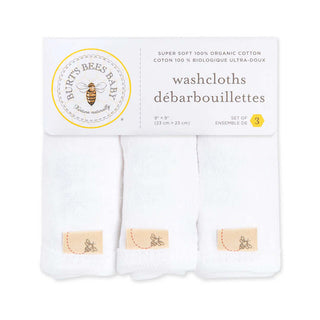 Burt's Bees Organic White Washcloths-Kids Bath Items-Simply Blessed Children's Boutique