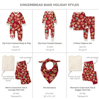 Gingerbread-themed children's clothing and accessories with product descriptions on a white background.