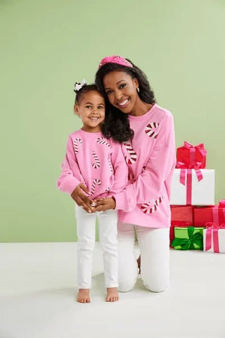 Candy Cane Sparkle Mom & Me Sweatshirt - Mud Pie-Misc.-Simply Blessed Children's Boutique