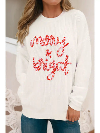 Candy Cane Stripe Merry and Bright Sweater-Women's Sweaters-Simply Blessed Children's Boutique