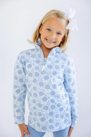 Canter Collar Half-Zip – Handful of Hydrangeas/Beale Street Blue | The Beaufort Bonnet Company-Girls Sweatshirt/Pullover-Simply Blessed Children's Boutique