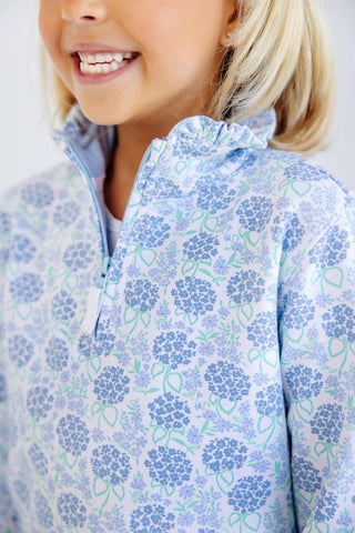 Canter Collar Half-Zip – Handful of Hydrangeas/Beale Street Blue | The Beaufort Bonnet Company-Girls Sweatshirt/Pullover-Simply Blessed Children's Boutique