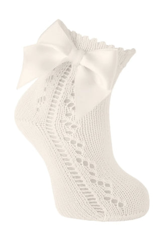 Scottish Yarn Openwork Bow Socks Natural-Girls Socks-Simply Blessed Children's Boutique