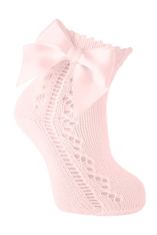 Scottish Yarn Openwork Bow Socks Pink-Girls Socks-Simply Blessed Children's Boutique
