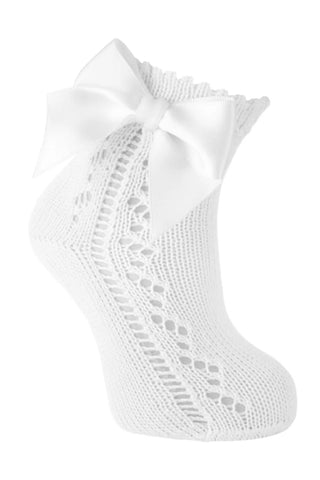 Scottish Yarn Openwork Bow Socks White-Girls Socks-Simply Blessed Children's Boutique