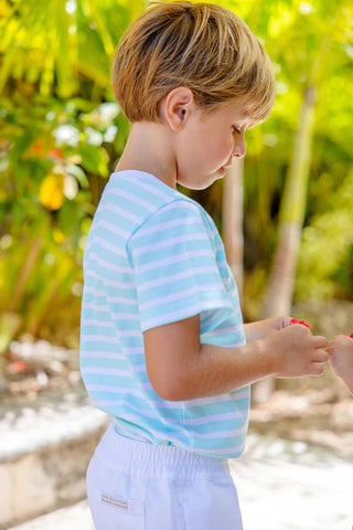 Carter Crewneck – Edisto Egg Blue Stripe/Worth Ave White/Turks Teal | The Beaufort Bonnet Company-Boys Short Sleeve Shirts-Simply Blessed Children's Boutique