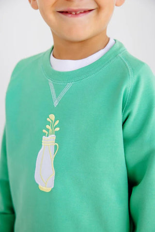 Cassidy Comfy Crewneck – Gibson Island Green/Golf Bag | The Beaufort Bonnet Company-Boys Sweatshirt/Pullover-Simply Blessed Children's Boutique