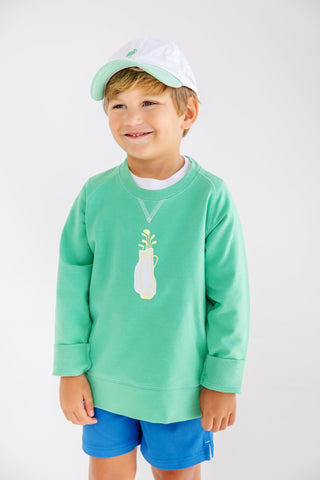 Cassidy Comfy Crewneck – Gibson Island Green/Golf Bag | The Beaufort Bonnet Company-Boys Sweatshirt/Pullover-Simply Blessed Children's Boutique