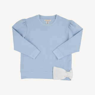 Cassidy Comfy Crewneck with Bow – Beale Street Blue/Worth Ave White | The Beaufort Bonnet Company-Girls Sweatshirt/Pullover-Simply Blessed Children's Boutique