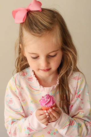 Cassidy Ruffle Comfy Crewneck – Golden Birthday / Pier Party Pink-Girls Sweatshirt/Pullover-Simply Blessed Children's Boutique