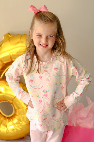 Cassidy Ruffle Comfy Crewneck – Golden Birthday / Pier Party Pink-Girls Sweatshirt/Pullover-Simply Blessed Children's Boutique