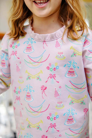 Cassidy Ruffle Comfy Crewneck – Golden Birthday / Pier Party Pink-Girls Sweatshirt/Pullover-Simply Blessed Children's Boutique