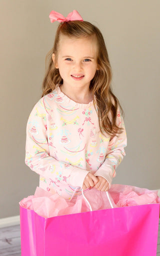 Cassidy Ruffle Comfy Crewneck – Golden Birthday / Pier Party Pink-Girls Sweatshirt/Pullover-Simply Blessed Children's Boutique