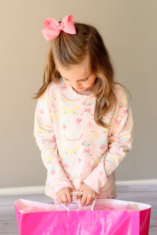Cassidy Ruffle Comfy Crewneck – Golden Birthday / Pier Party Pink-Girls Sweatshirt/Pullover-Simply Blessed Children's Boutique