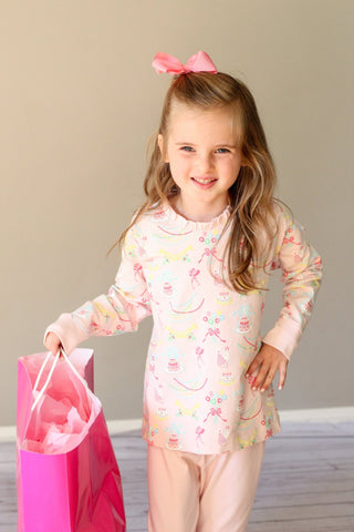 Cassidy Ruffle Comfy Crewneck – Golden Birthday / Pier Party Pink-Girls Sweatshirt/Pullover-Simply Blessed Children's Boutique