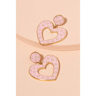 Charming Pink Polka Dot Heart Drop Earrings-Women's Earrings-Simply Blessed Children's Boutique