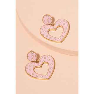 Charming Pink Polka Dot Heart Drop Earrings-Women's Earrings-Simply Blessed Children's Boutique
