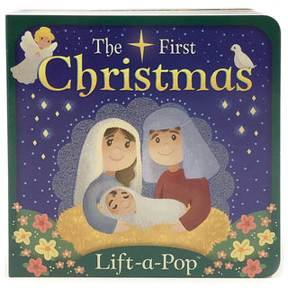 Cover of The First Christmas Lift-A-Flap Book by Cottage Door Press featuring Mary, Joseph, and baby Jesus in a Nativity scene