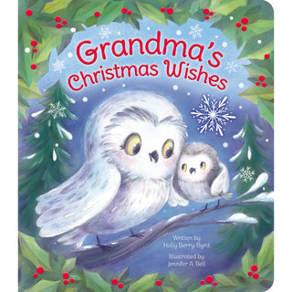 Grandma's Christmas Wishes board book with owl and baby owl on a snowy branch, Cottage Door Press holiday story.