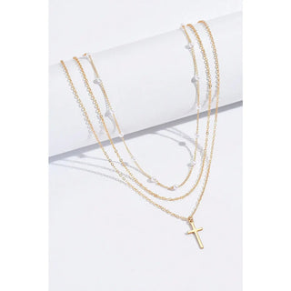 Cross and Pearl Layered Chain Necklace-Women's Necklace-Simply Blessed Children's Boutique