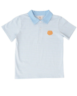 Cypress Row Light Blue Stripe Pumpkin Row Porter Polo - Simply Blessed Children's Boutique