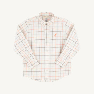 Dean's List Shirt (Flannel) – Mantua Tattersall with Seashore Sherbert Stork From The Beaufort Bonnet Company-Boys Long Sleeve Shirts-Simply Blessed Children's Boutique