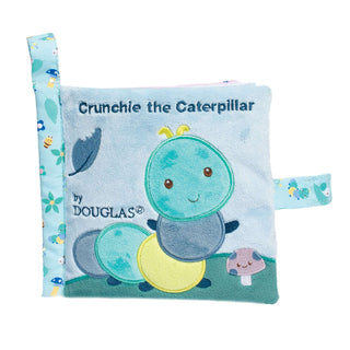 Crunchie the Caterpillar Soft Book by Douglas Toys—plush baby book with crinkle pages, flaps, and embroidered garden-themed artwork.