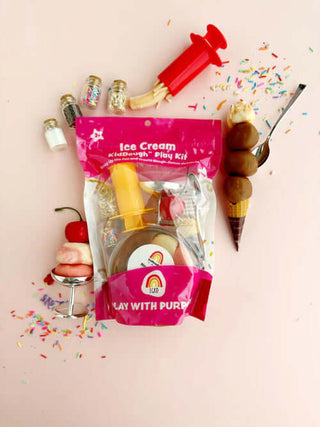 Ice Scream Parlor Kit – Play dough set with Neapolitan scoops, cherries, sprinkles, and cones for sweet pretend play fun.