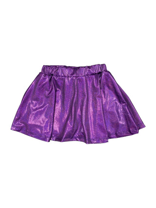 Emma Jean Kids Sparkle Blakely Skort in purple. Twirl-ready skort with built-in shorts and metallic shimmer for parties or play.