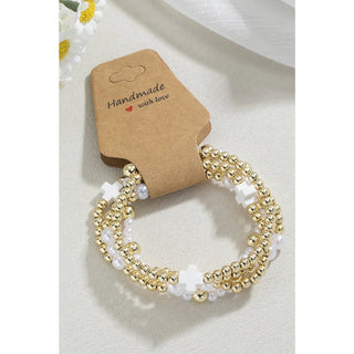 Faith & Grace: Layered Cross & Pearl Beaded Stretch Bracelet-Women's Bracelet-Simply Blessed Children's Boutique